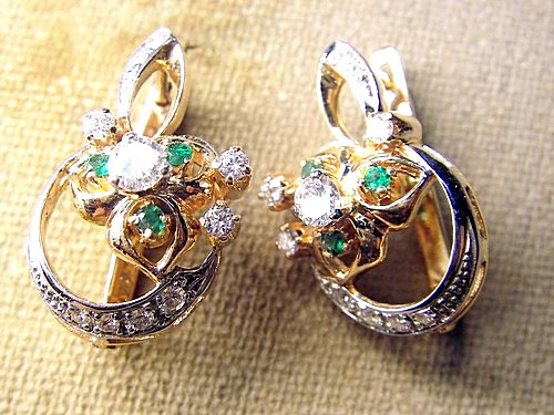 Серьги из золота крупные с камнями С-032